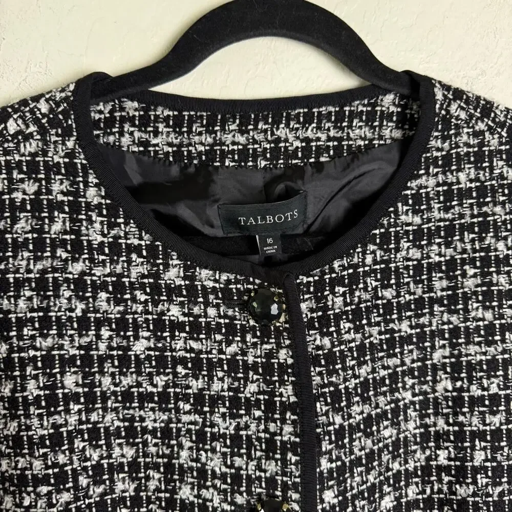 Talbots Tweed Jeweled Button Blazer Jacket Size 16